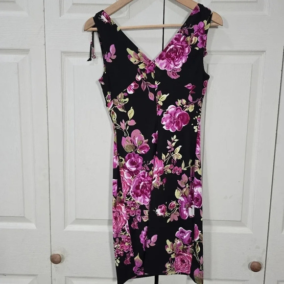 Vintage 90s Y2K Rampage Mini Dress Black Pink Floral Vneck Sleeveless Small - Picture 3 of 8
